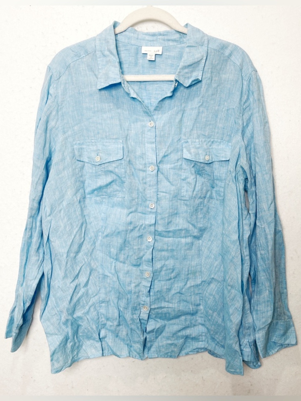 J.Jill Love Linen Aqua Blue 100% Linen Long Sleeve Button Front Top Resort Wear - Picture 1 of 6